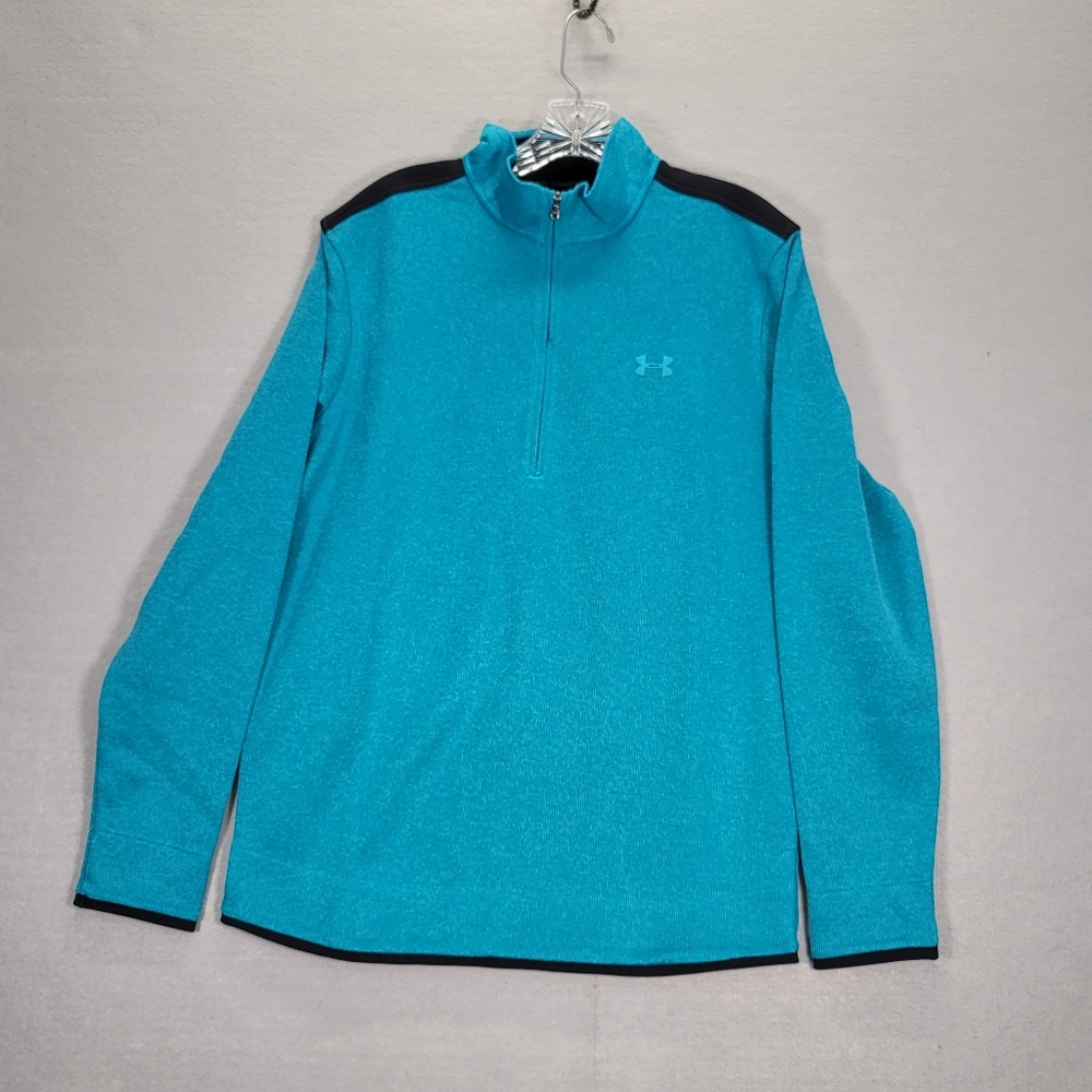 Under Armour Men's Golf Fleece Sweater Blue Black 1/4 Zip Long Sleeve SZ Medium